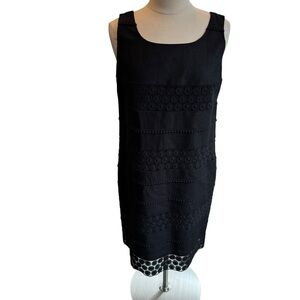 TALBOTS Shift Dress Sz 8 Black Linen Cotton Blend Embroidered Eyelet Sleeveless